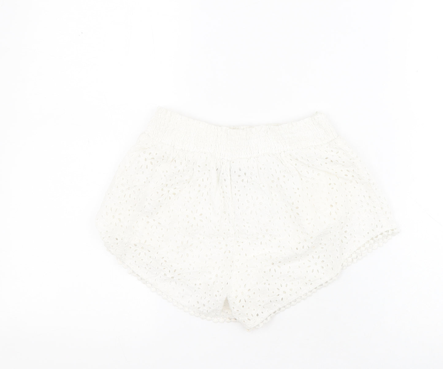 Primark Womens White  100% Cotton Paperbag Shorts Size 8 L3 in Regular Pull On