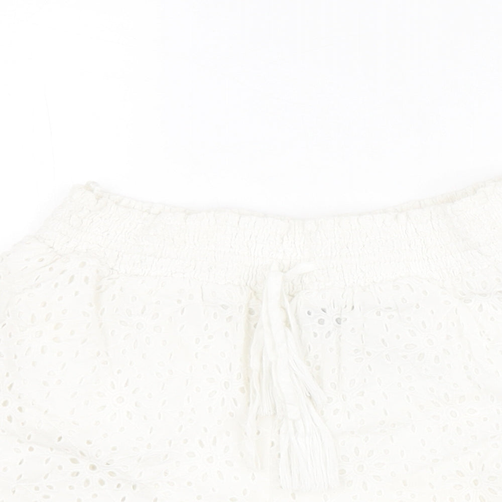 Primark Womens White  100% Cotton Paperbag Shorts Size 8 L3 in Regular Pull On