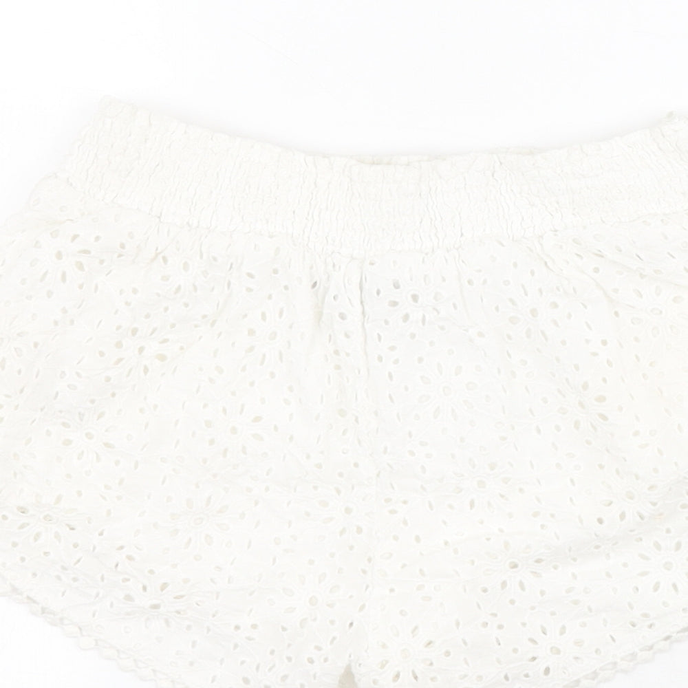 Primark Womens White  100% Cotton Paperbag Shorts Size 8 L3 in Regular Pull On
