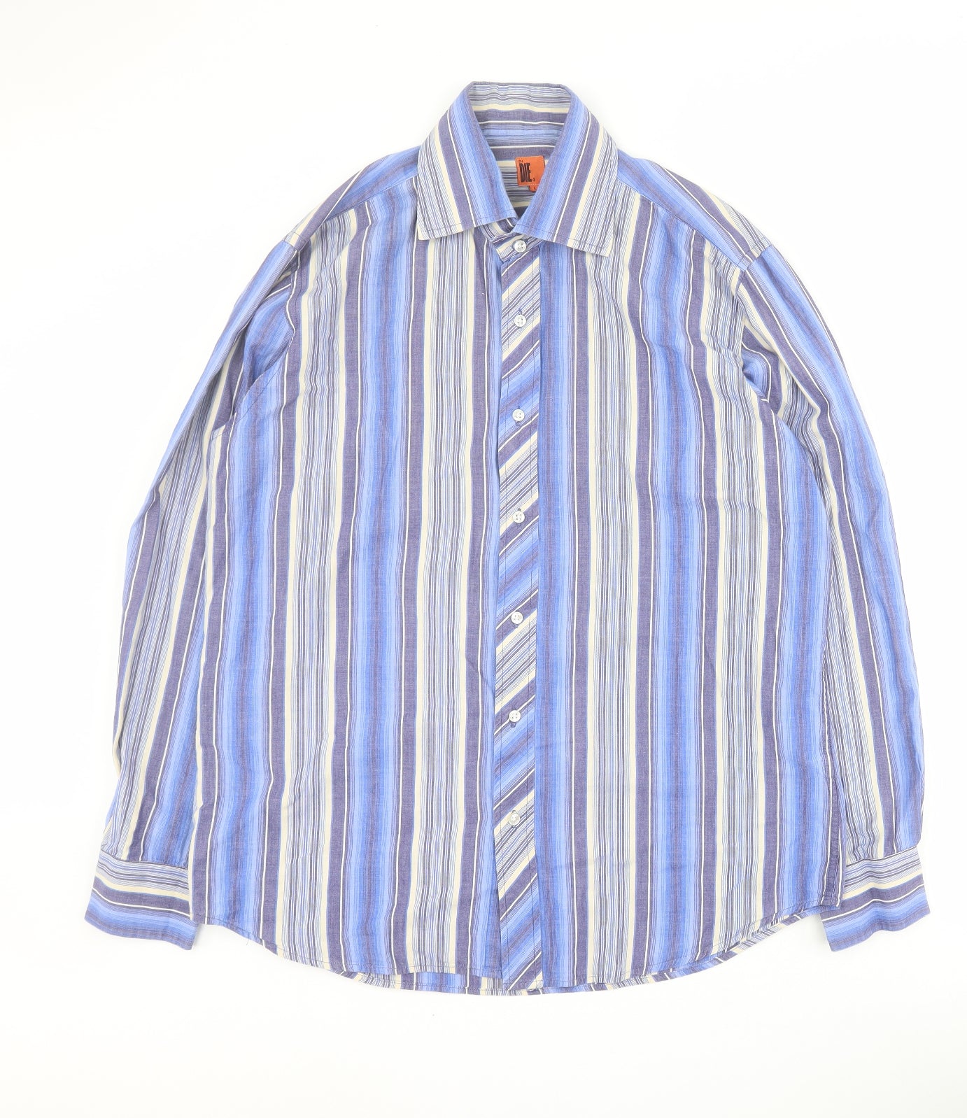 2 Die 4 Mens Blue Striped Cotton  Button-Up Size L Collared Button