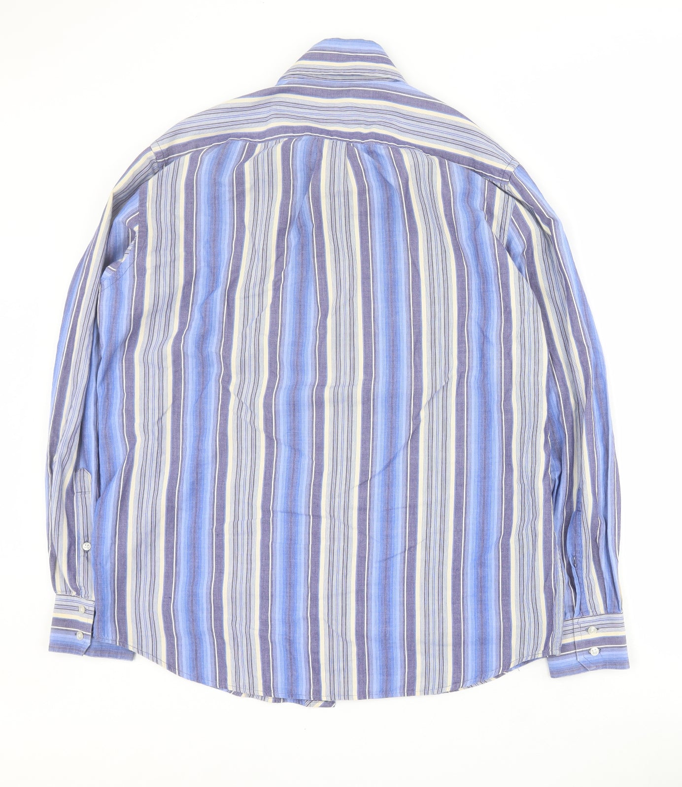 2 Die 4 Mens Blue Striped Cotton  Button-Up Size L Collared Button