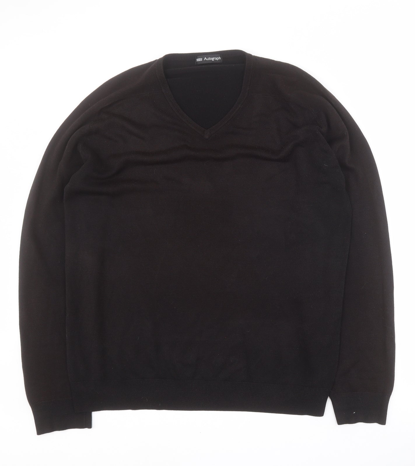 Marks and Spencer Mens Black V-Neck  Acrylic Pullover Jumper Size XL
