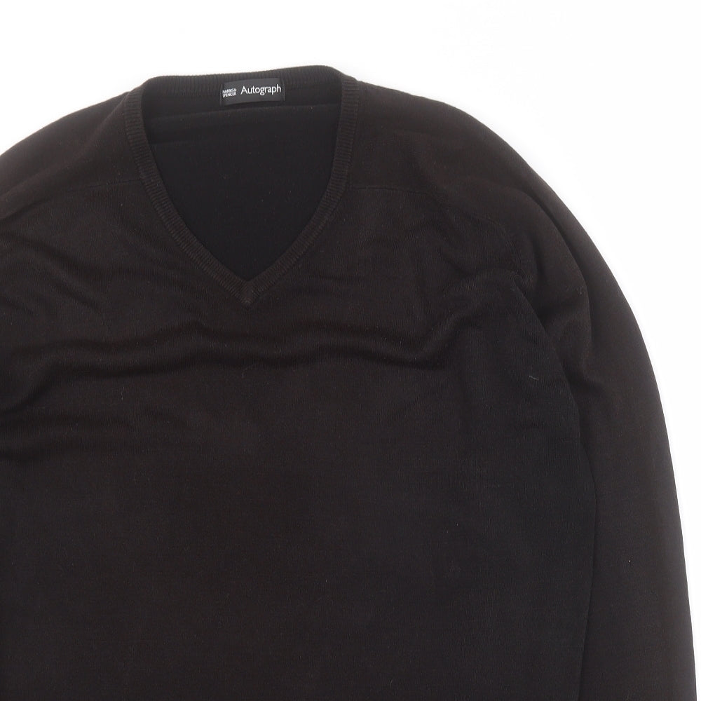 Marks and Spencer Mens Black V-Neck  Acrylic Pullover Jumper Size XL