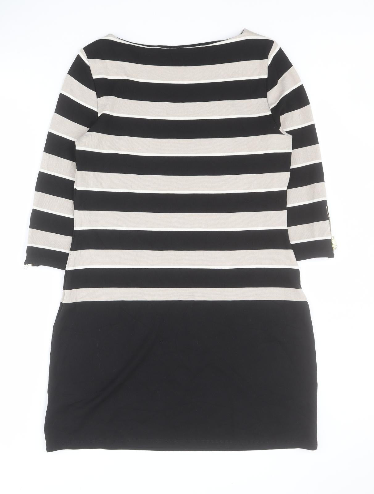 Marks and Spencer Womens Black Striped Viscose A-Line  Size 12  Round Neck Pullover