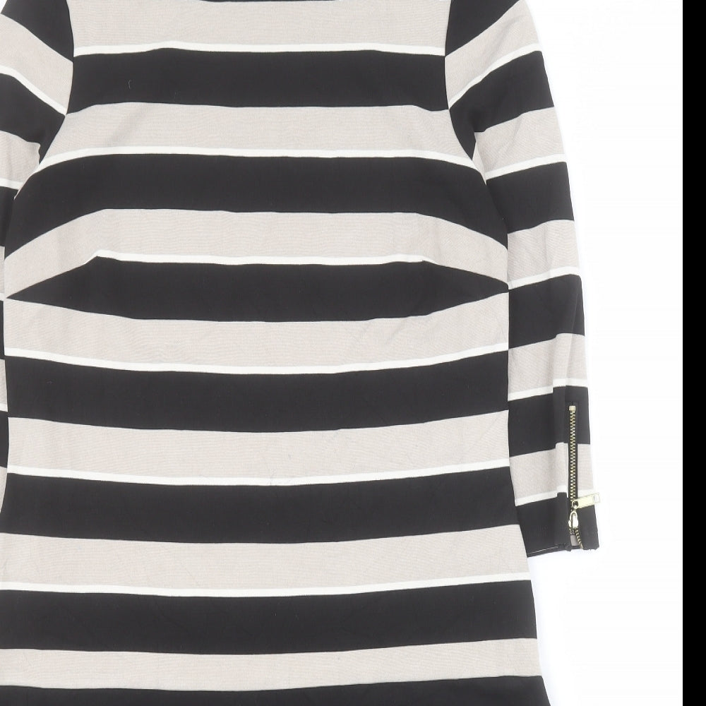 Marks and Spencer Womens Black Striped Viscose A-Line  Size 12  Round Neck Pullover