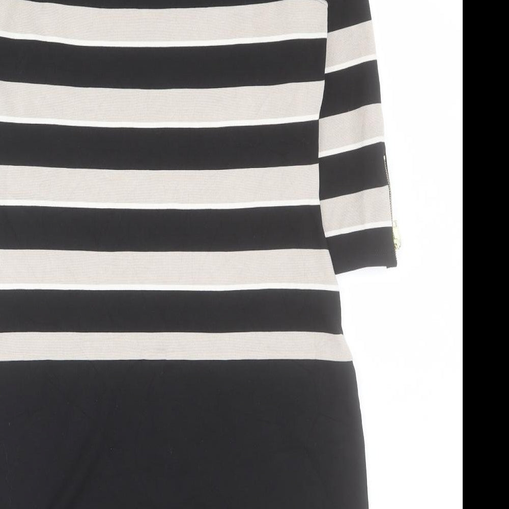 Marks and Spencer Womens Black Striped Viscose A-Line  Size 12  Round Neck Pullover