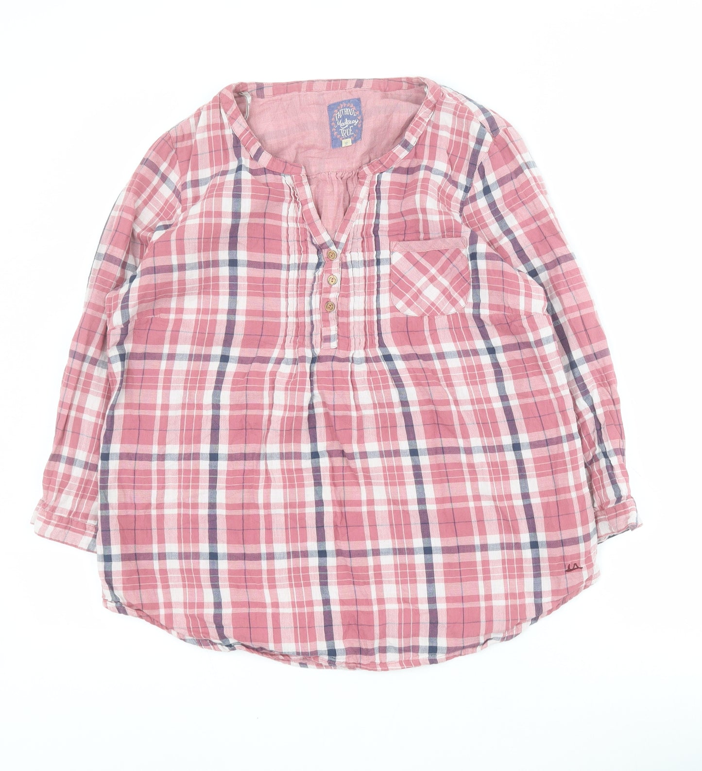 Debenhams Womens Pink Plaid 100% Cotton Basic Button-Up Size 16 V-Neck