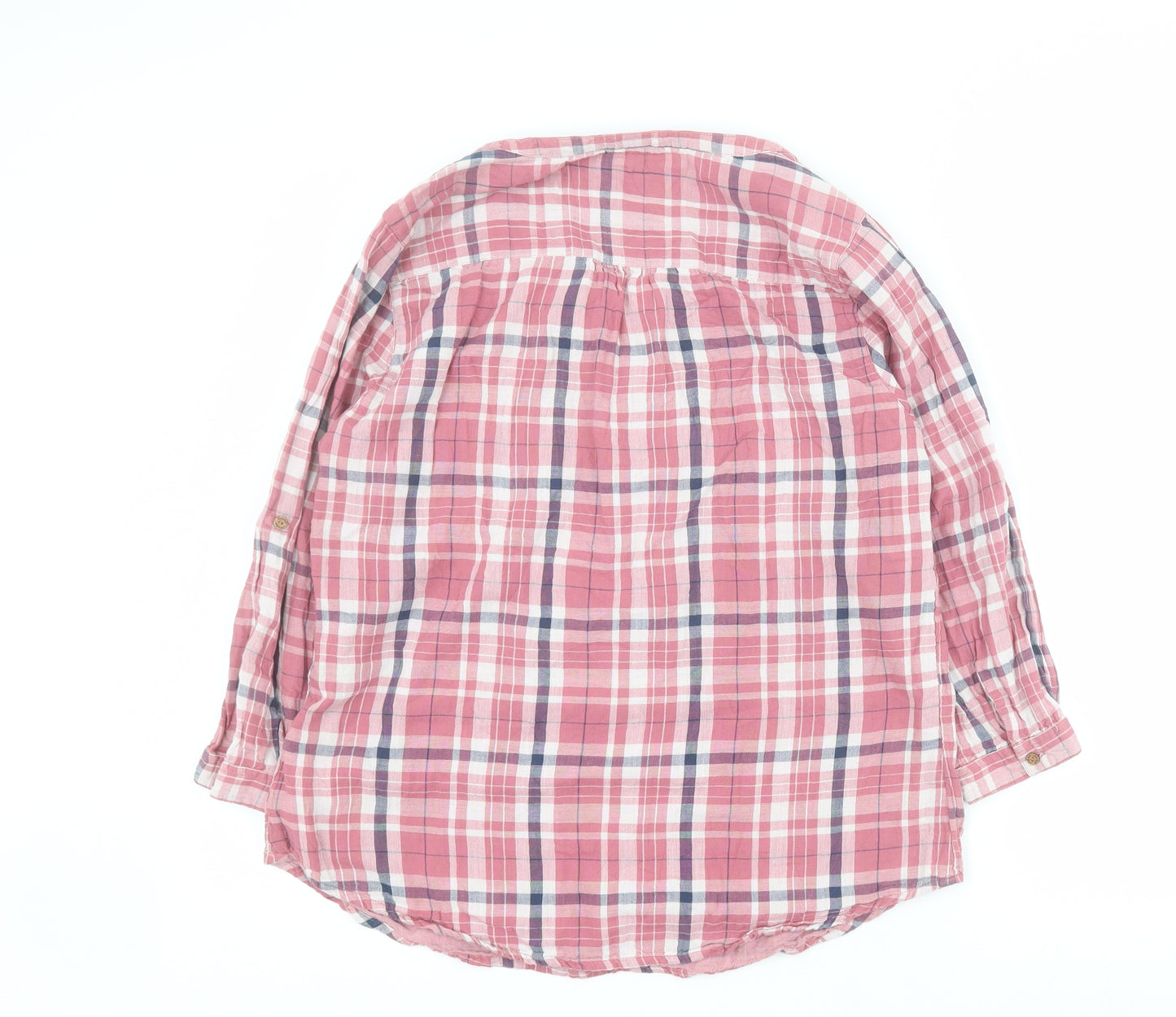 Debenhams Womens Pink Plaid 100% Cotton Basic Button-Up Size 16 V-Neck
