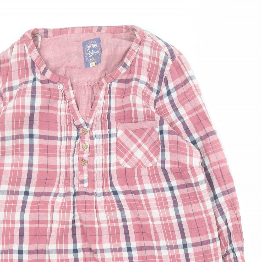 Debenhams Womens Pink Plaid 100% Cotton Basic Button-Up Size 16 V-Neck