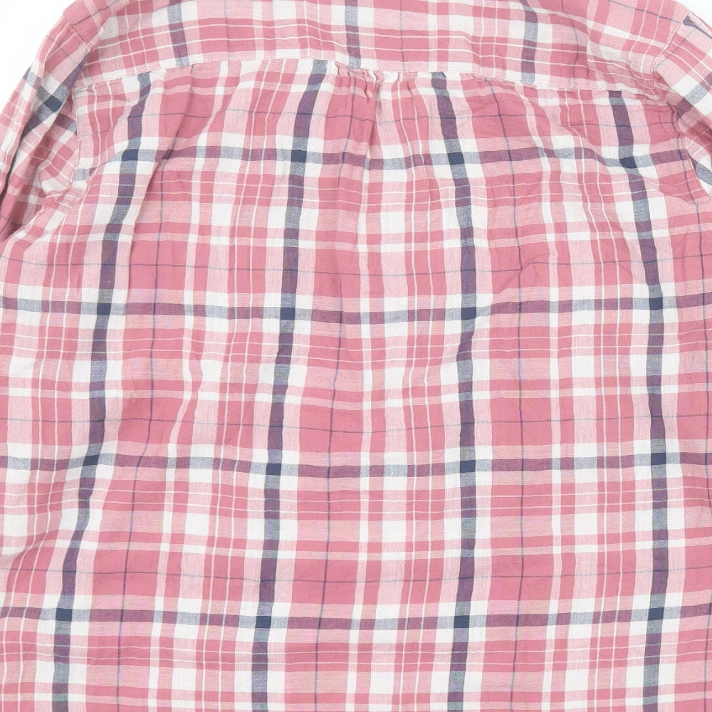 Debenhams Womens Pink Plaid 100% Cotton Basic Button-Up Size 16 V-Neck