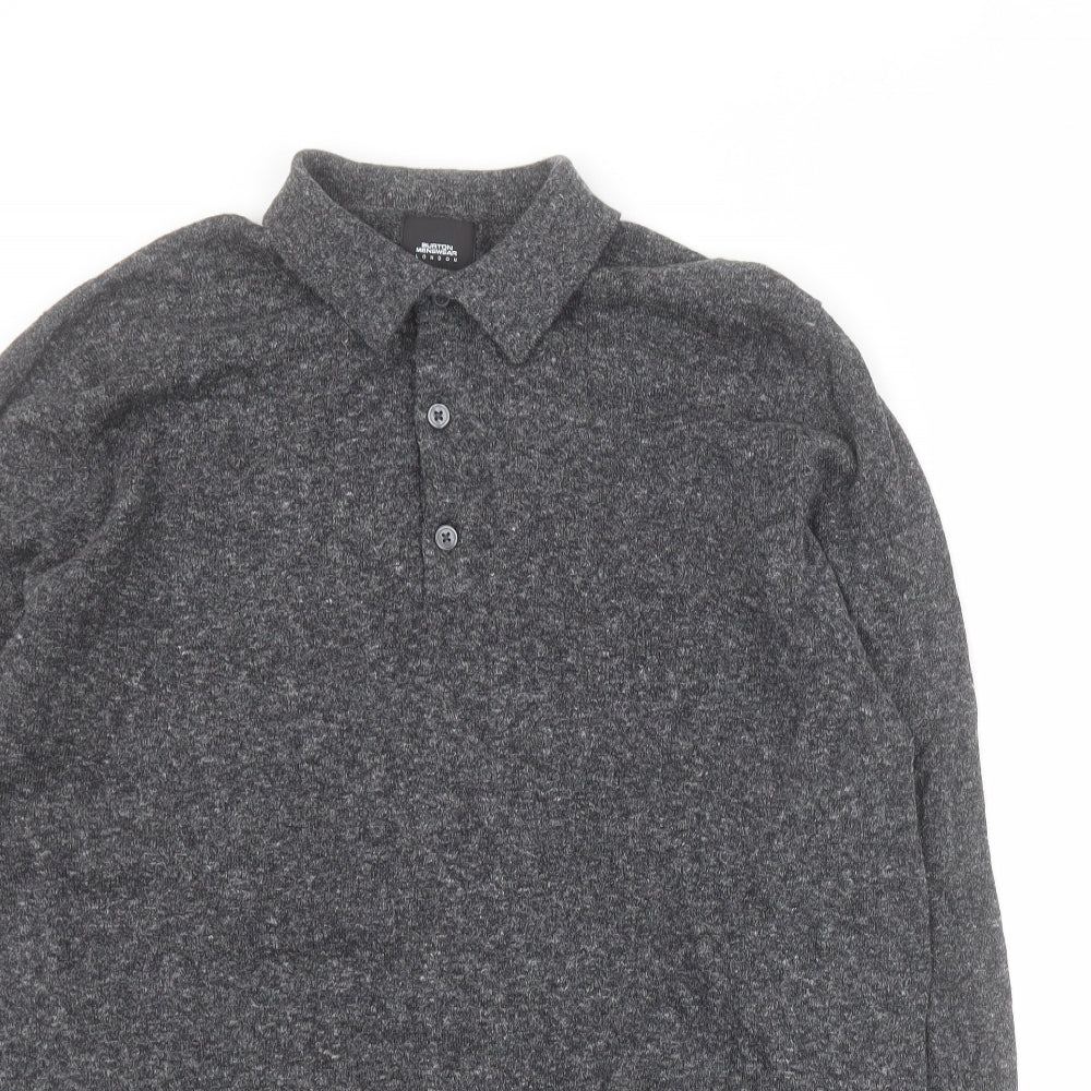Burton Mens Grey  Cotton  Polo Size L Collared Button
