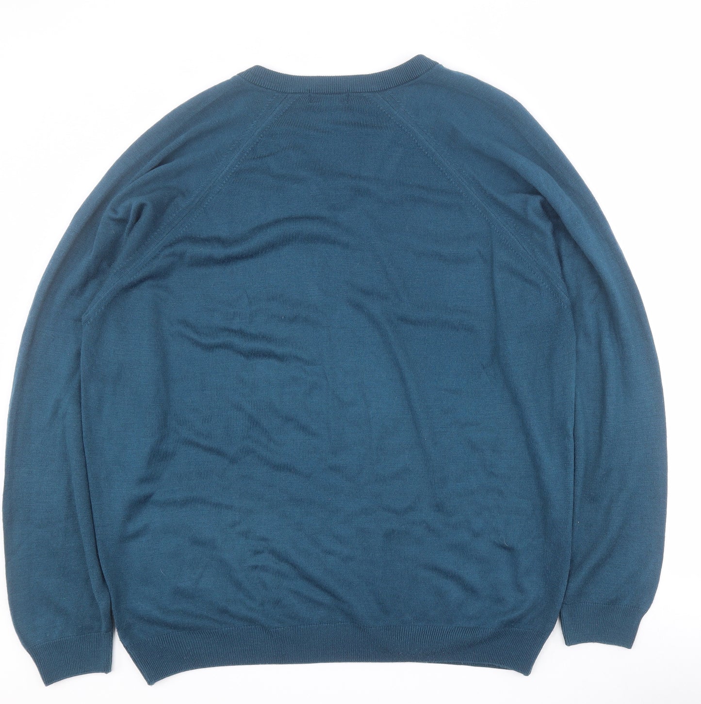 Essentials Mens Blue V-Neck  Acrylic Pullover Jumper Size L