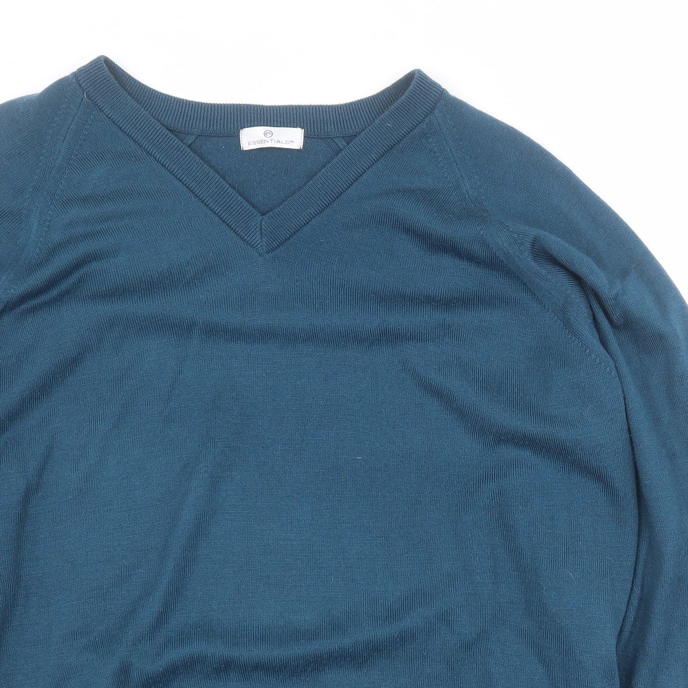 Essentials Mens Blue V-Neck  Acrylic Pullover Jumper Size L