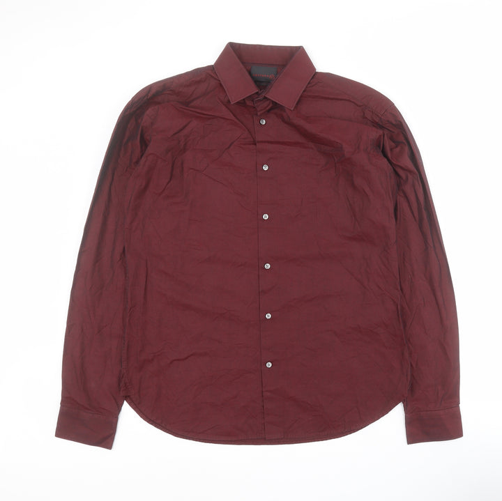 Ventuno Mens Red Cotton Button-Up Size S Collared Button