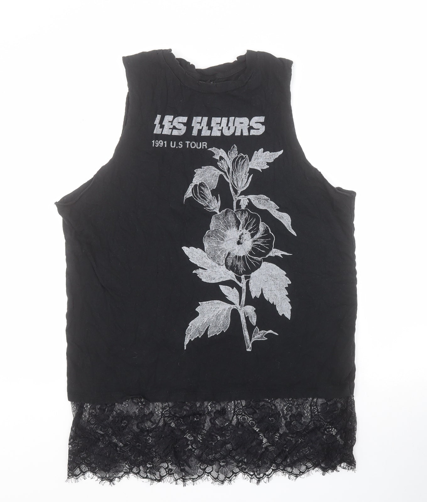 Topshop Womens Black  100% Cotton Basic Tank Size 14 Round Neck