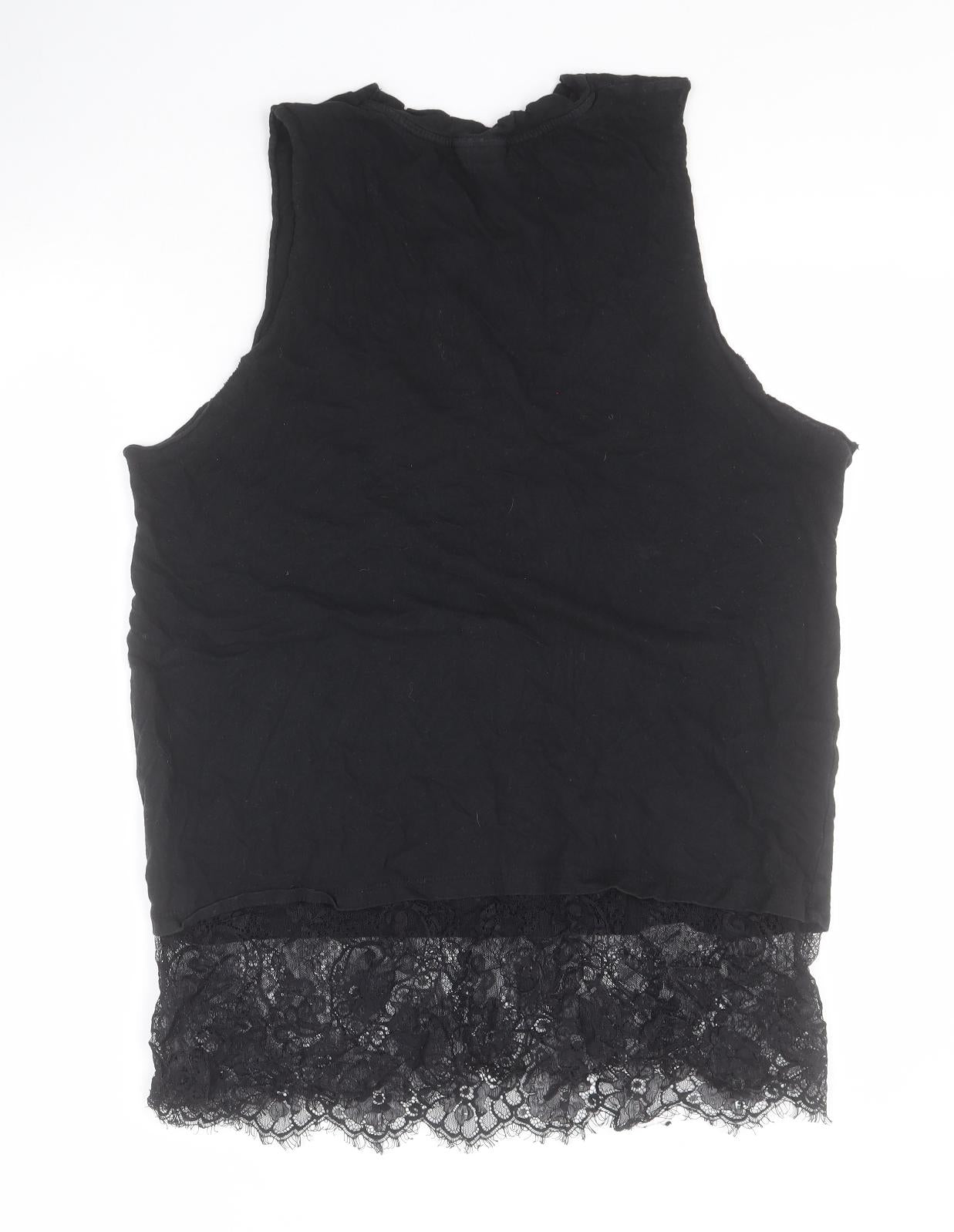 Topshop Womens Black  100% Cotton Basic Tank Size 14 Round Neck