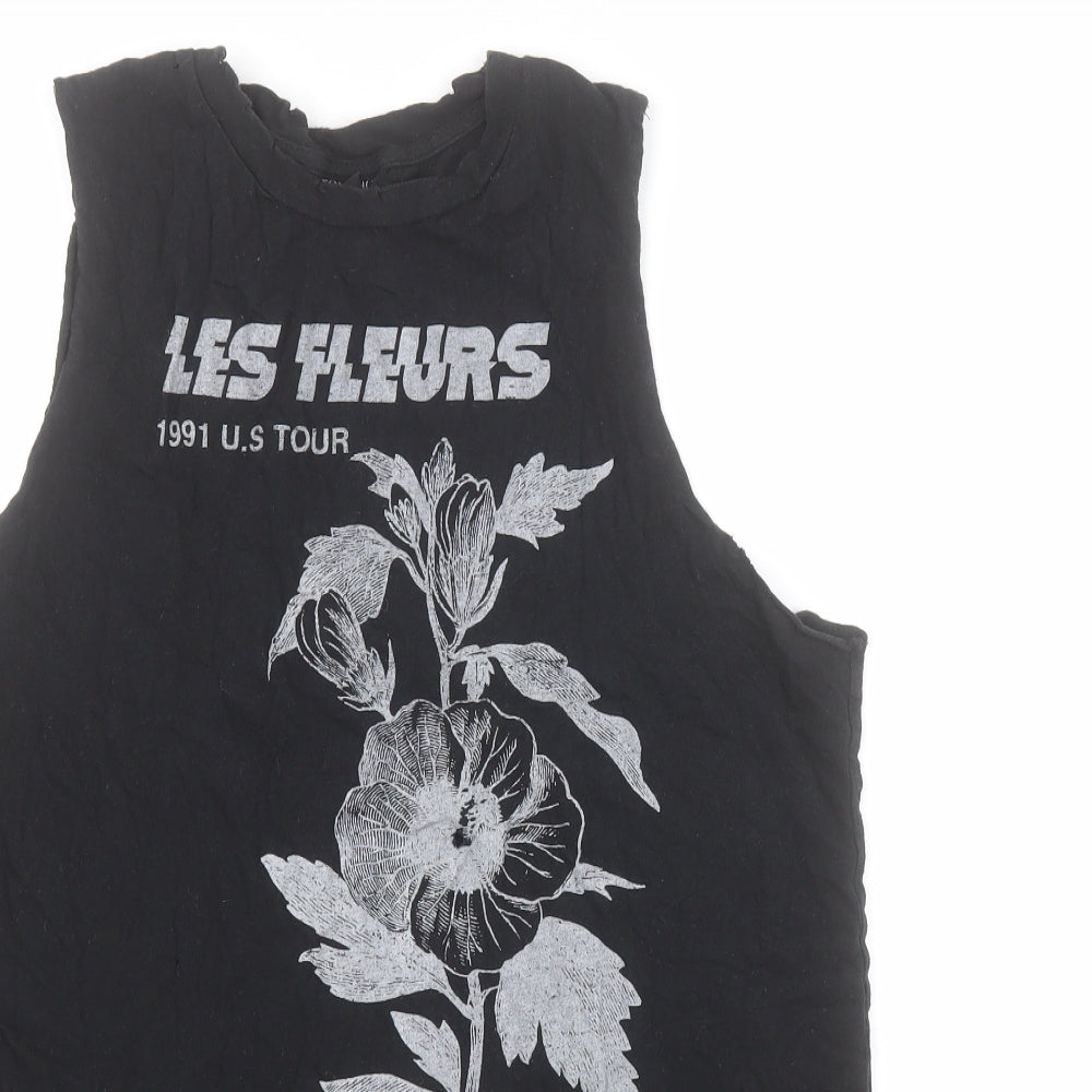 Topshop Womens Black  100% Cotton Basic Tank Size 14 Round Neck