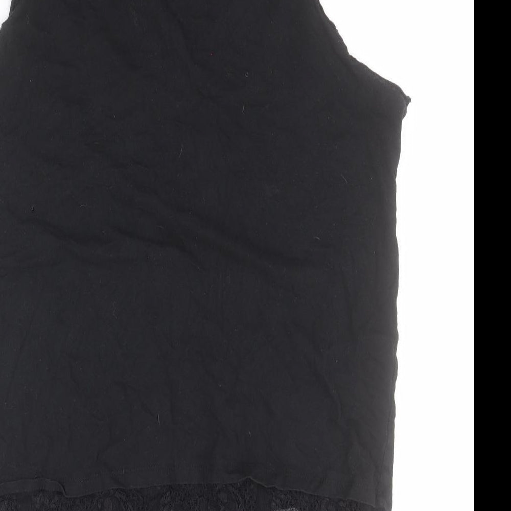 Topshop Womens Black  100% Cotton Basic Tank Size 14 Round Neck