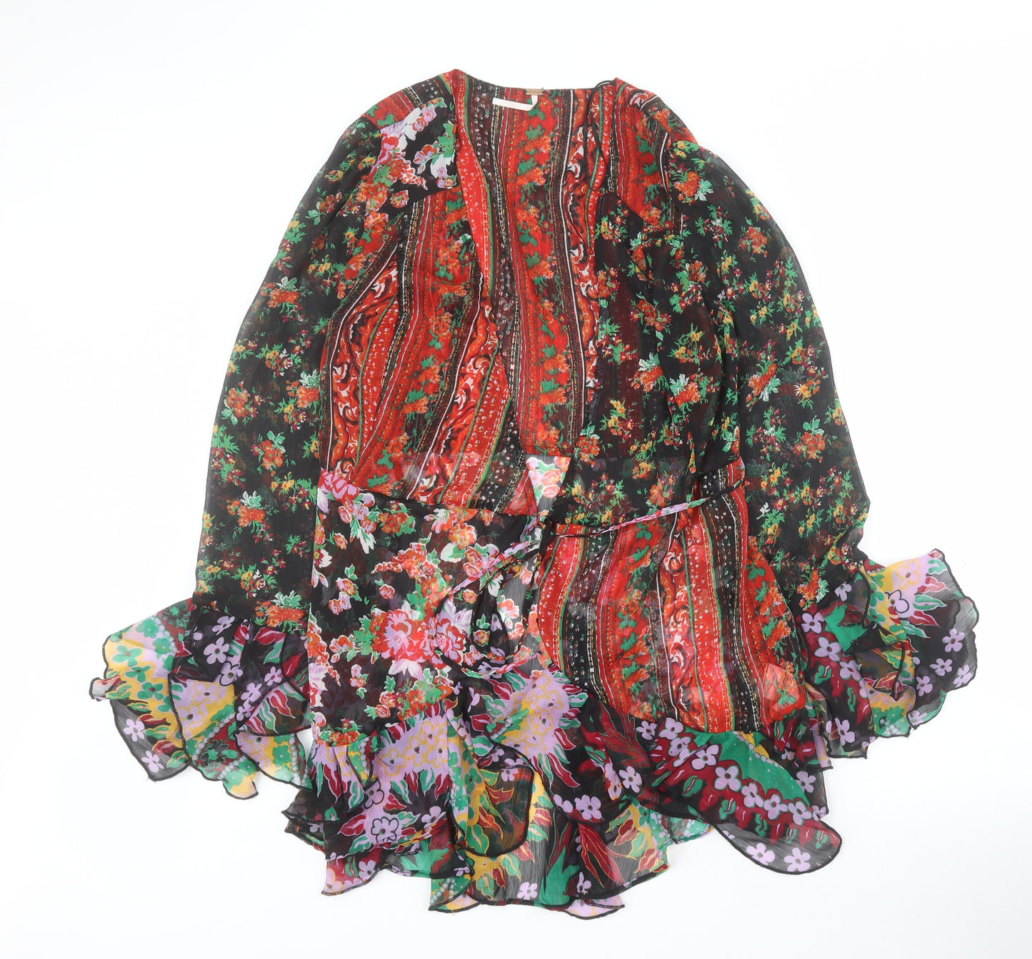 Free People Womens Multicoloured Floral Polyester Basic Blouse Size M V-Neck