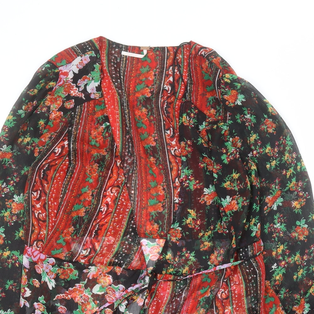 Free People Womens Multicoloured Floral Polyester Basic Blouse Size M V-Neck