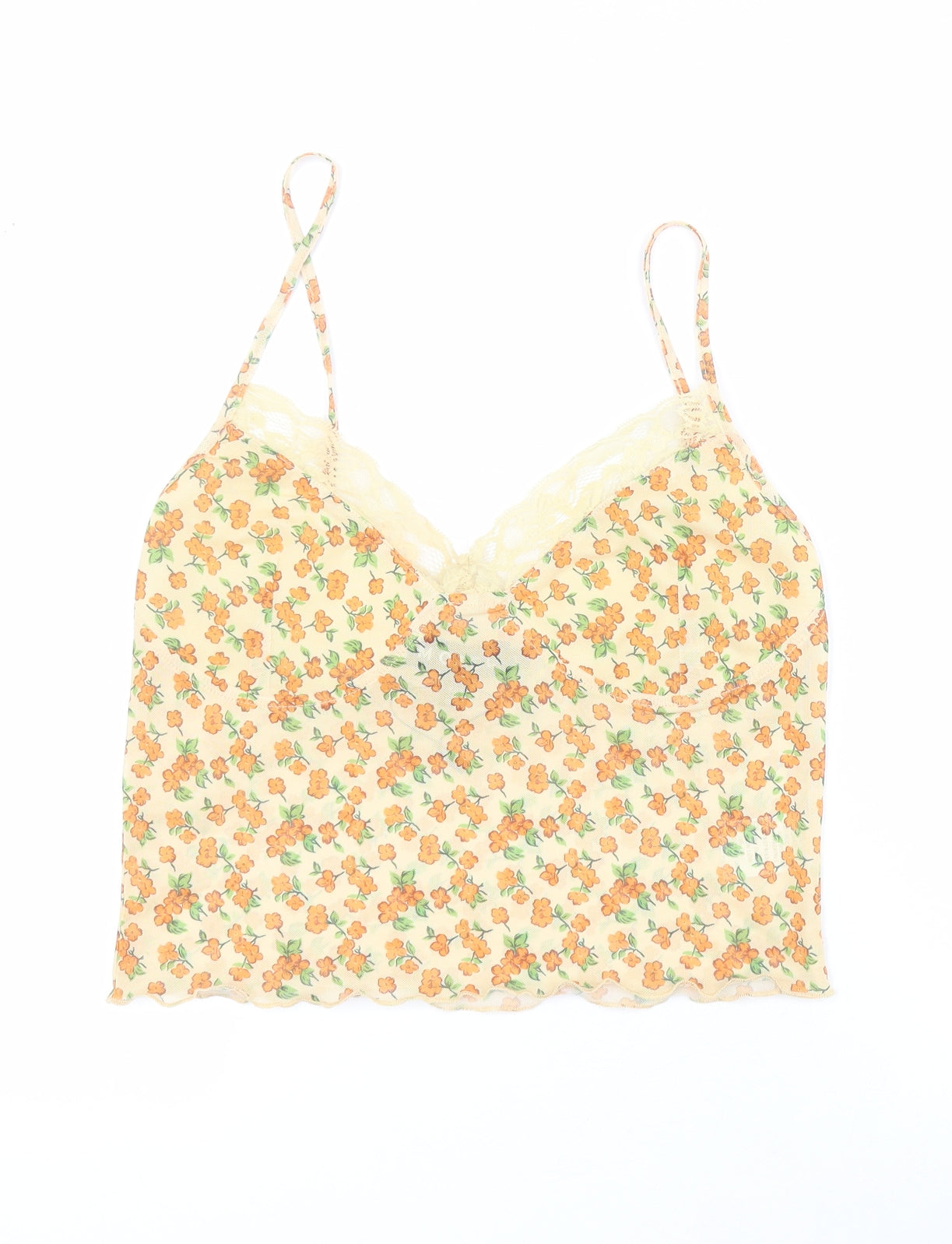 Motel Rocks Womens Orange Floral Polyester Cropped Tank Size L V-Neck