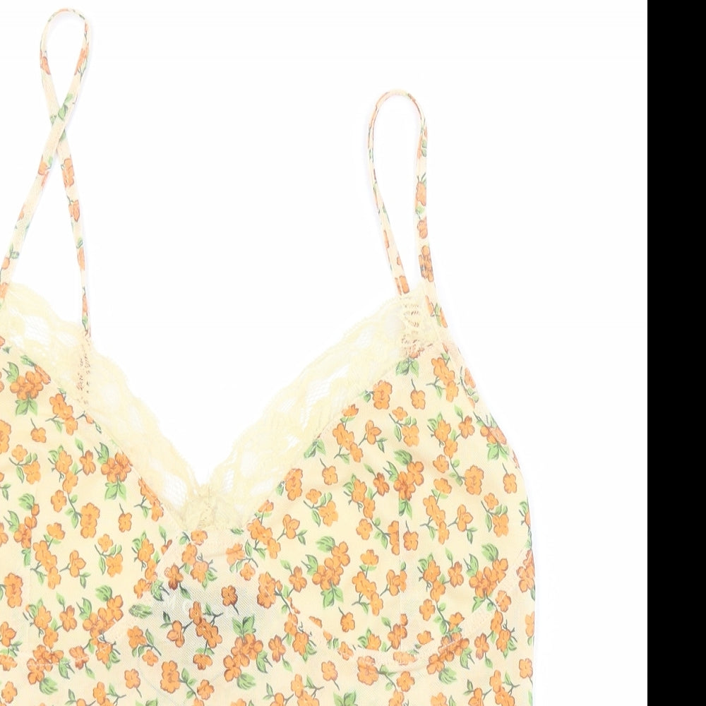 Motel Rocks Womens Orange Floral Polyester Cropped Tank Size L V-Neck