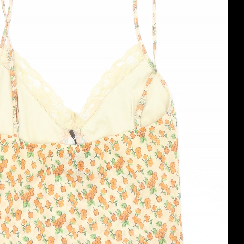 Motel Rocks Womens Orange Floral Polyester Cropped Tank Size L V-Neck