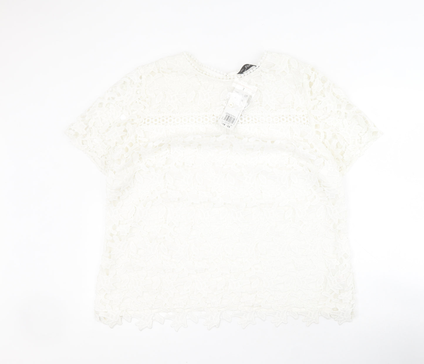 F&F Womens White  Polyester Basic T-Shirt Size 20 Round Neck