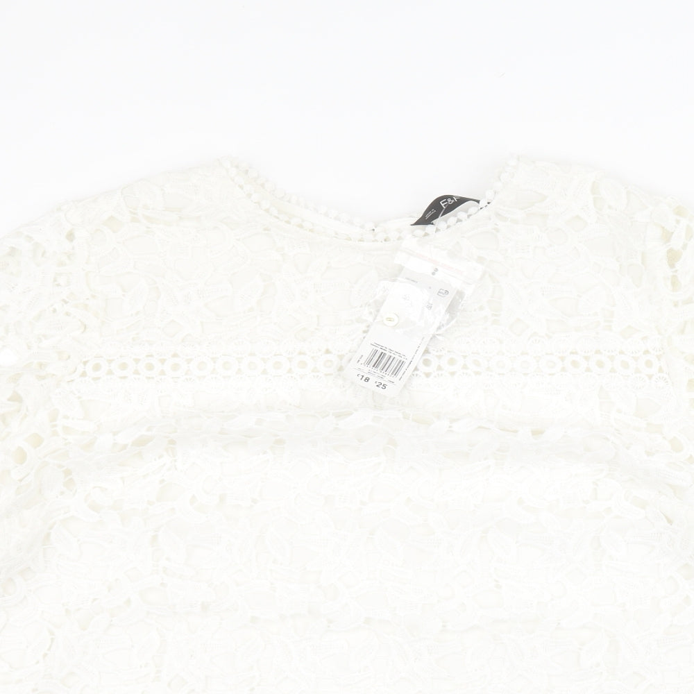 F&F Womens White  Polyester Basic T-Shirt Size 20 Round Neck