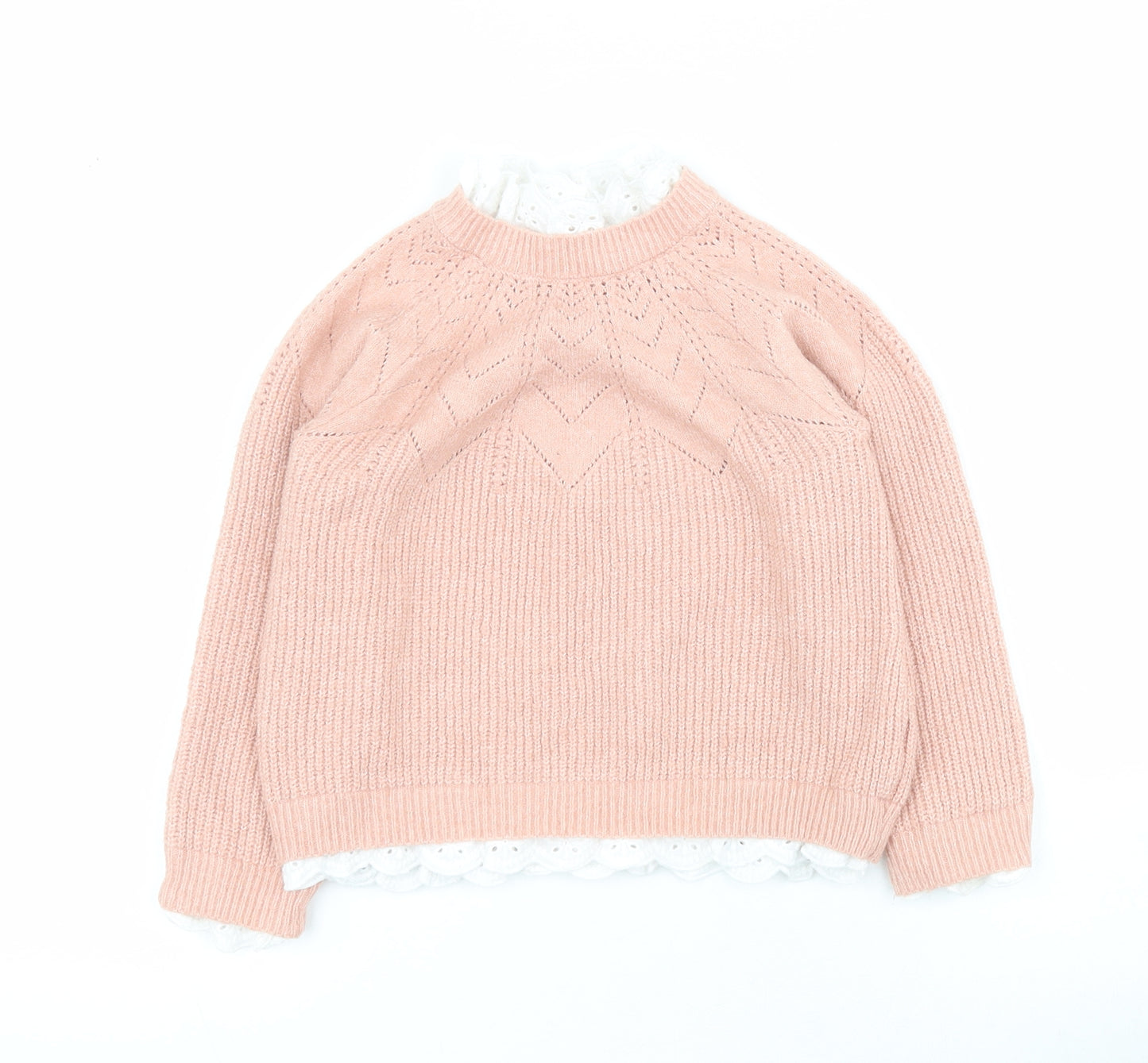 Dunnes Girls Pink Round Neck  Acrylic Pullover Jumper Size 4-5 Years  Button
