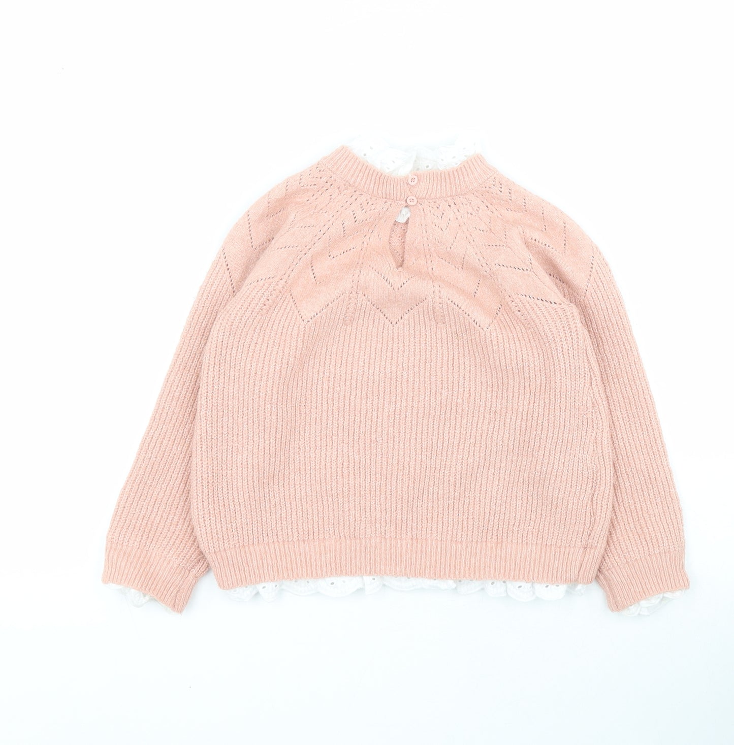 Dunnes Girls Pink Round Neck  Acrylic Pullover Jumper Size 4-5 Years  Button
