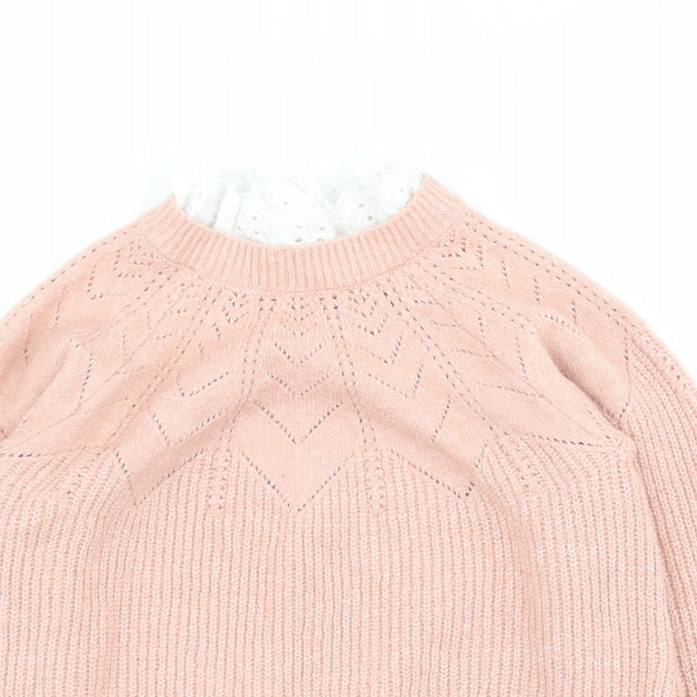Dunnes Girls Pink Round Neck  Acrylic Pullover Jumper Size 4-5 Years  Button