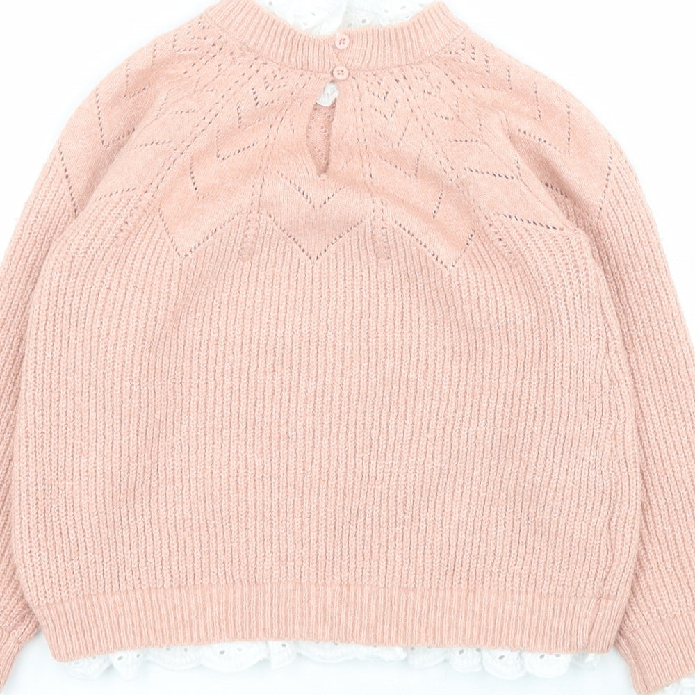 Dunnes Girls Pink Round Neck  Acrylic Pullover Jumper Size 4-5 Years  Button