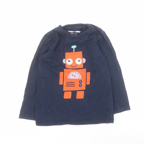 NEXT Boys Blue  100% Cotton Basic T-Shirt Size 2-3 Years Crew Neck Pullover - Robot