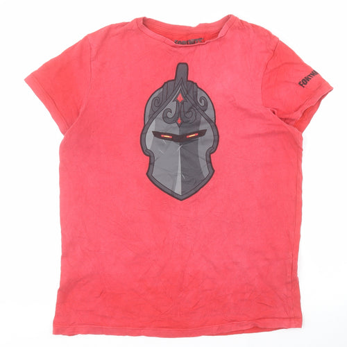 Primark Boys Red  100% Cotton Pullover T-Shirt Size L Round Neck Pullover - Fortnite