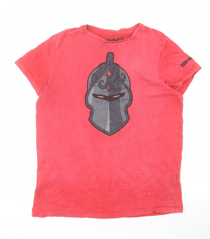 Primark Boys Red  100% Cotton Pullover T-Shirt Size L Round Neck Pullover - Fortnite