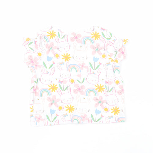 F&F Baby White Floral 100% Cotton Pullover T-Shirt Size 3-6 Months Round Neck Pullover - Rabbit