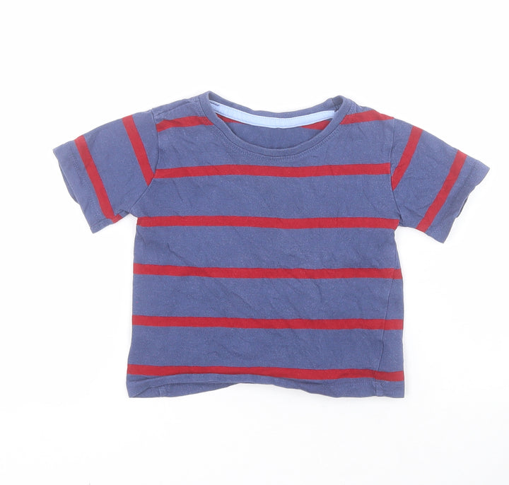Dunnes Baby Blue Striped 100% Cotton Basic T-Shirt Size 9-12 Months Crew Neck Pullover