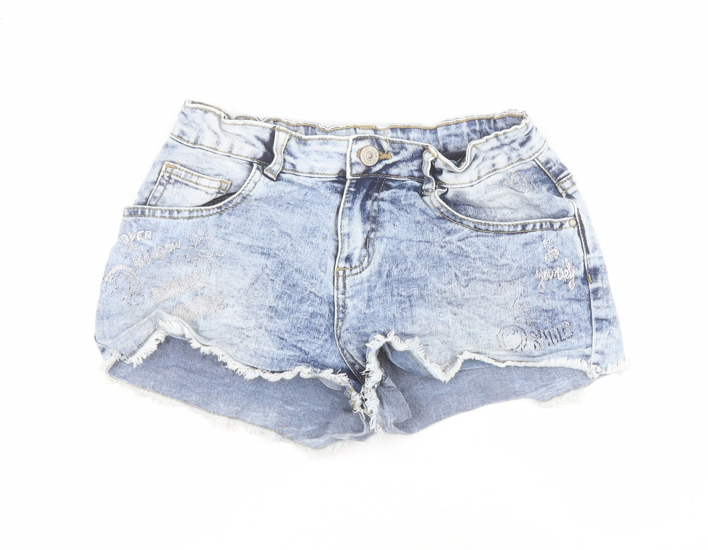 Primark Girls Blue  Cotton Cut-Off Shorts Size 12-13 Years  Regular Zip