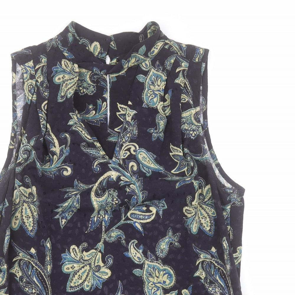 NEXT Womens Black Paisley Viscose Basic Blouse Size 12 High Neck