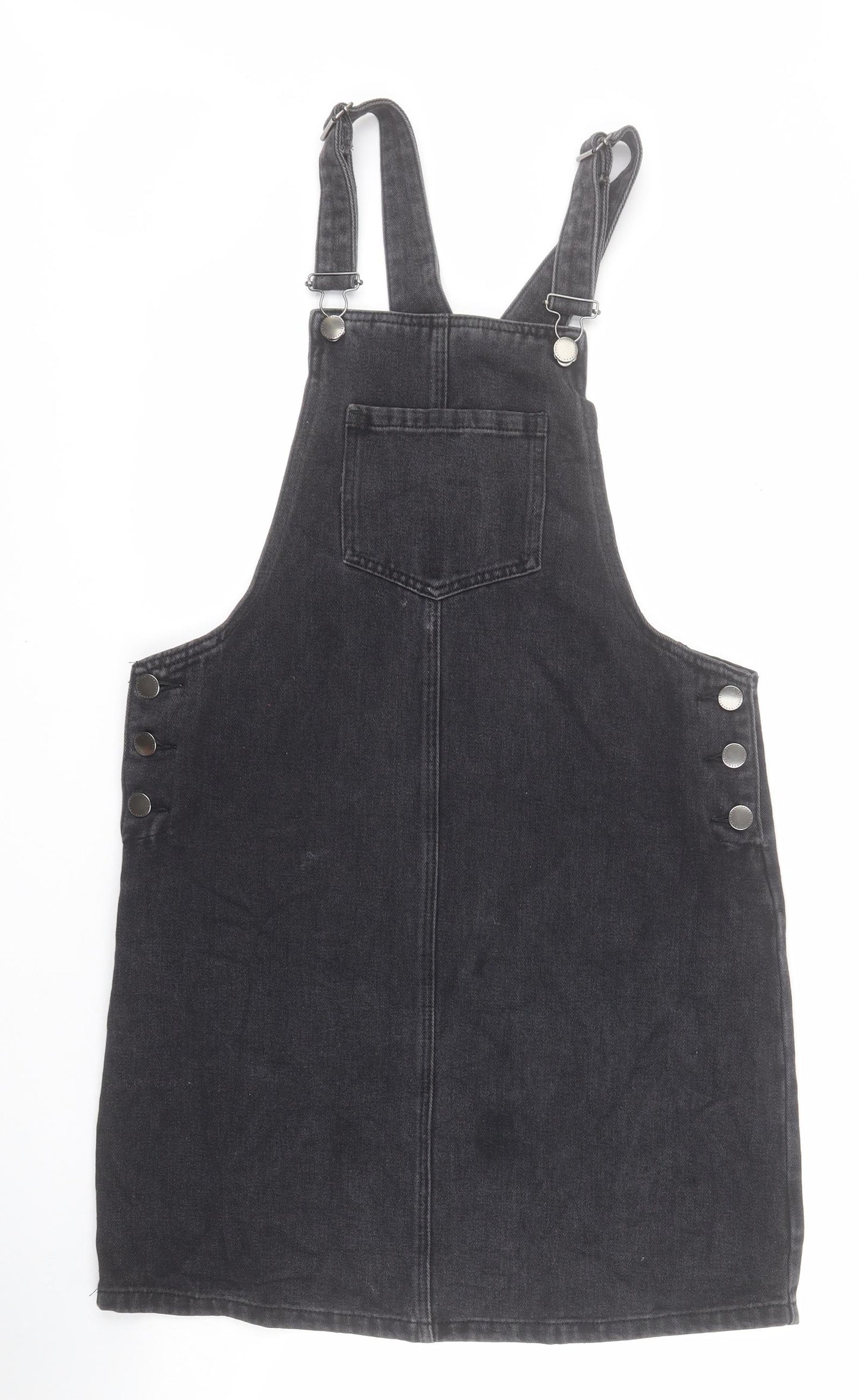 NEXT Womens Black  100% Cotton Pinafore/Dungaree Dress  Size 10  Square Neck Button