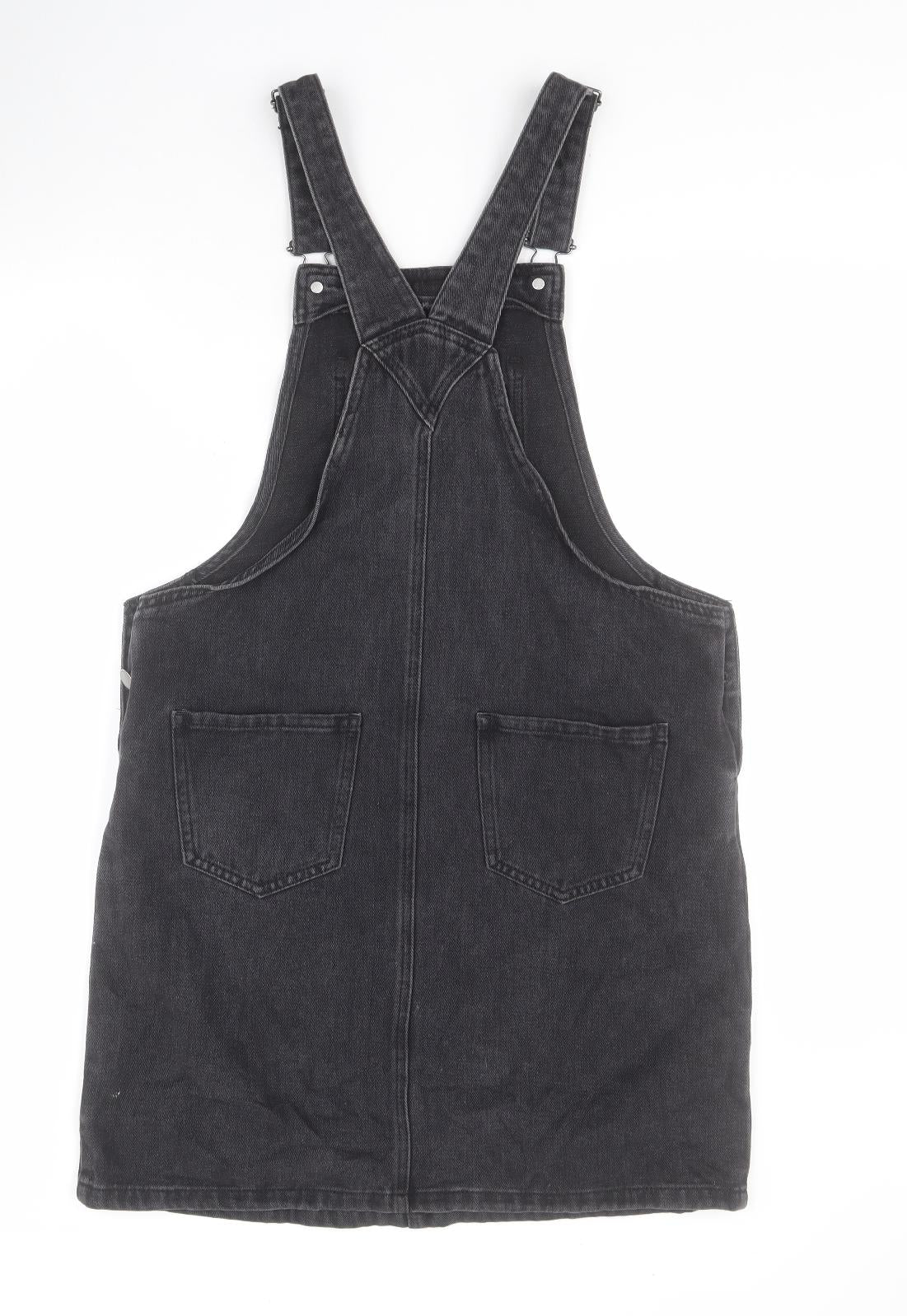 NEXT Womens Black  100% Cotton Pinafore/Dungaree Dress  Size 10  Square Neck Button
