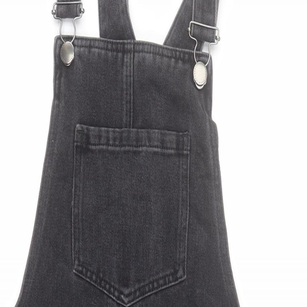 NEXT Womens Black  100% Cotton Pinafore/Dungaree Dress  Size 10  Square Neck Button