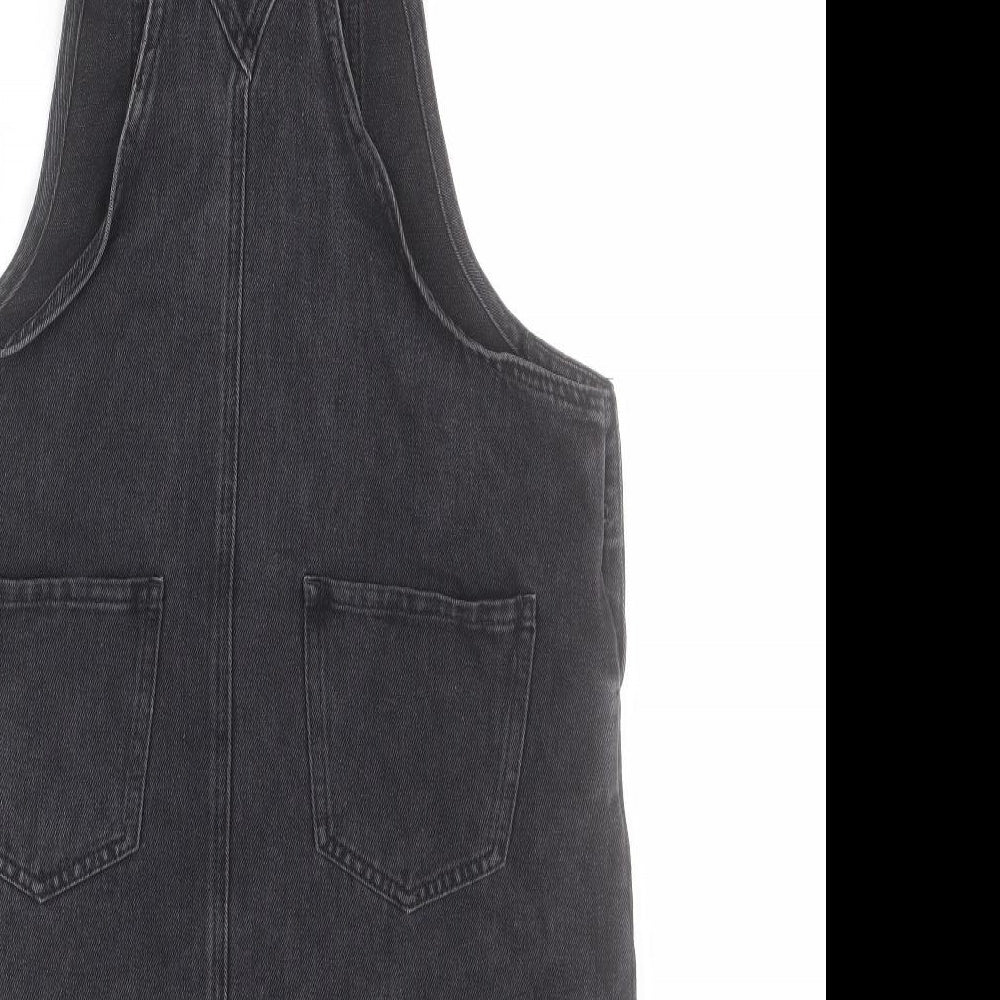 NEXT Womens Black  100% Cotton Pinafore/Dungaree Dress  Size 10  Square Neck Button