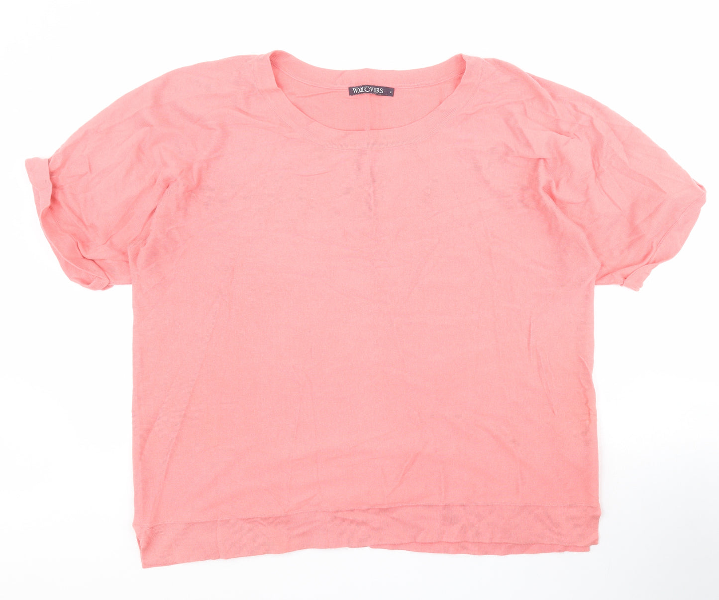 Woolovers Womens Pink  Cotton Basic T-Shirt Size L Round Neck