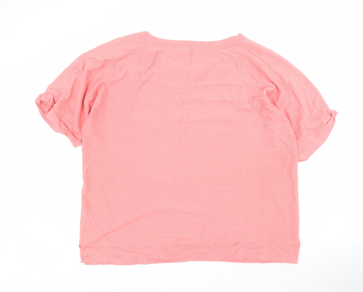 Woolovers Womens Pink  Cotton Basic T-Shirt Size L Round Neck