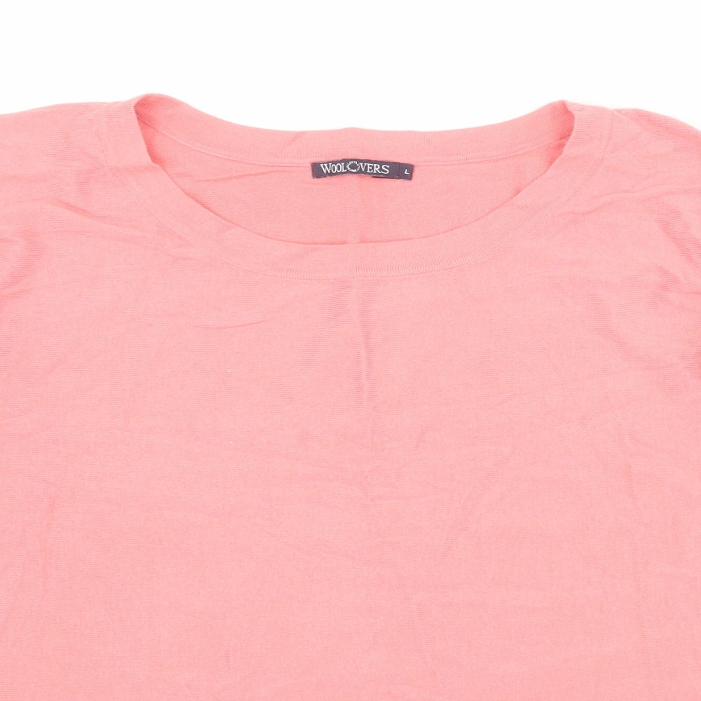Woolovers Womens Pink  Cotton Basic T-Shirt Size L Round Neck