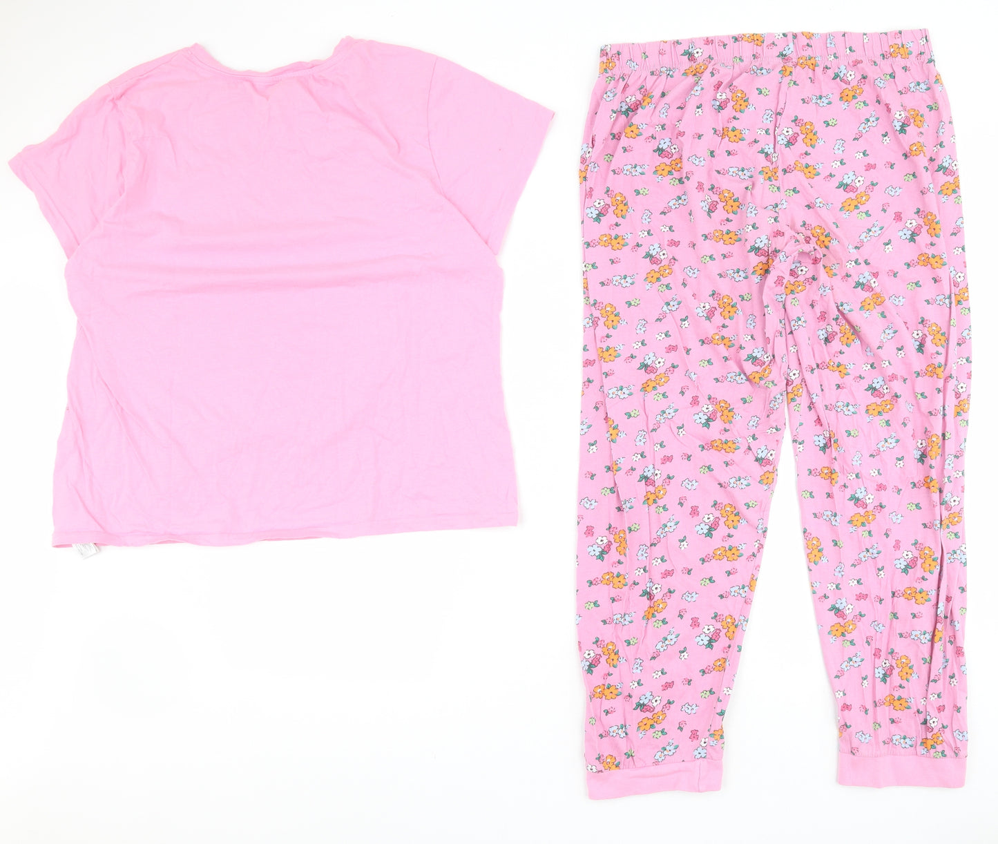 Primark Womens Pink Floral Cotton Top Pyjama Set Size L   - Bambi