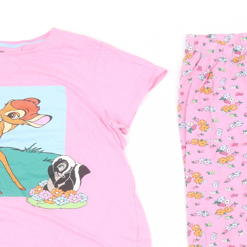 Primark Womens Pink Floral Cotton Top Pyjama Set Size L   - Bambi
