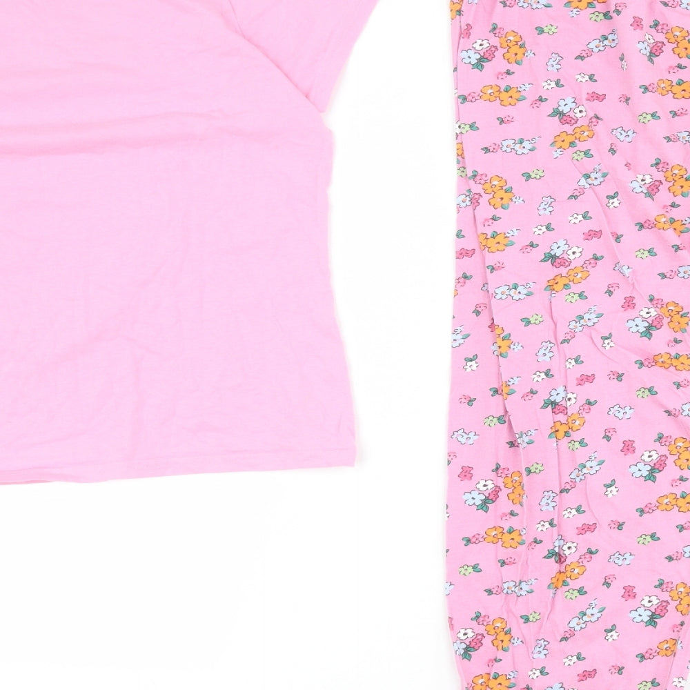 Primark Womens Pink Floral Cotton Top Pyjama Set Size L   - Bambi